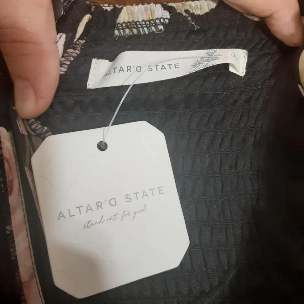 Altar'D State Size Large Chaya Floral Ruffle Spaghetti Strap Smocked Midi Dress - Picture 10 of 16